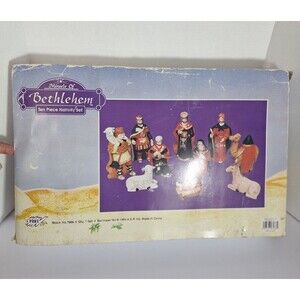 Vintage 1995 10Pc Porcelain Nativity Set  in Box Price Miracle of‎ Bethlehem